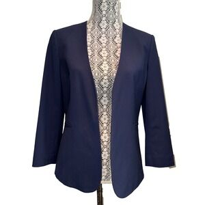 $275 THEORY - Blue Lindrayia Traceable Wool Open-Front Blazer Jacket - Womens 8